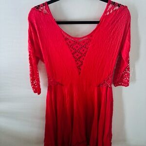 Free People Vibrant Red Long Sleeve Dress